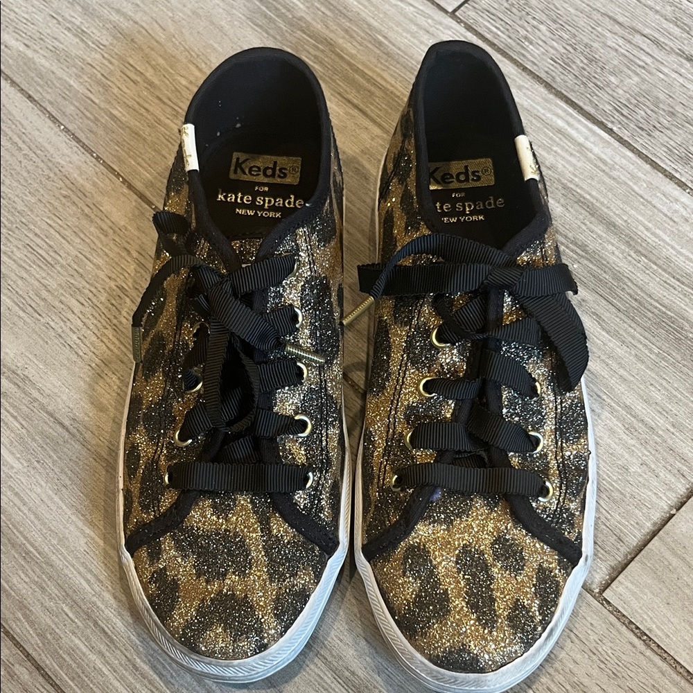 Kate Spade Keds Kids Gold and Black Leopard Sneakers